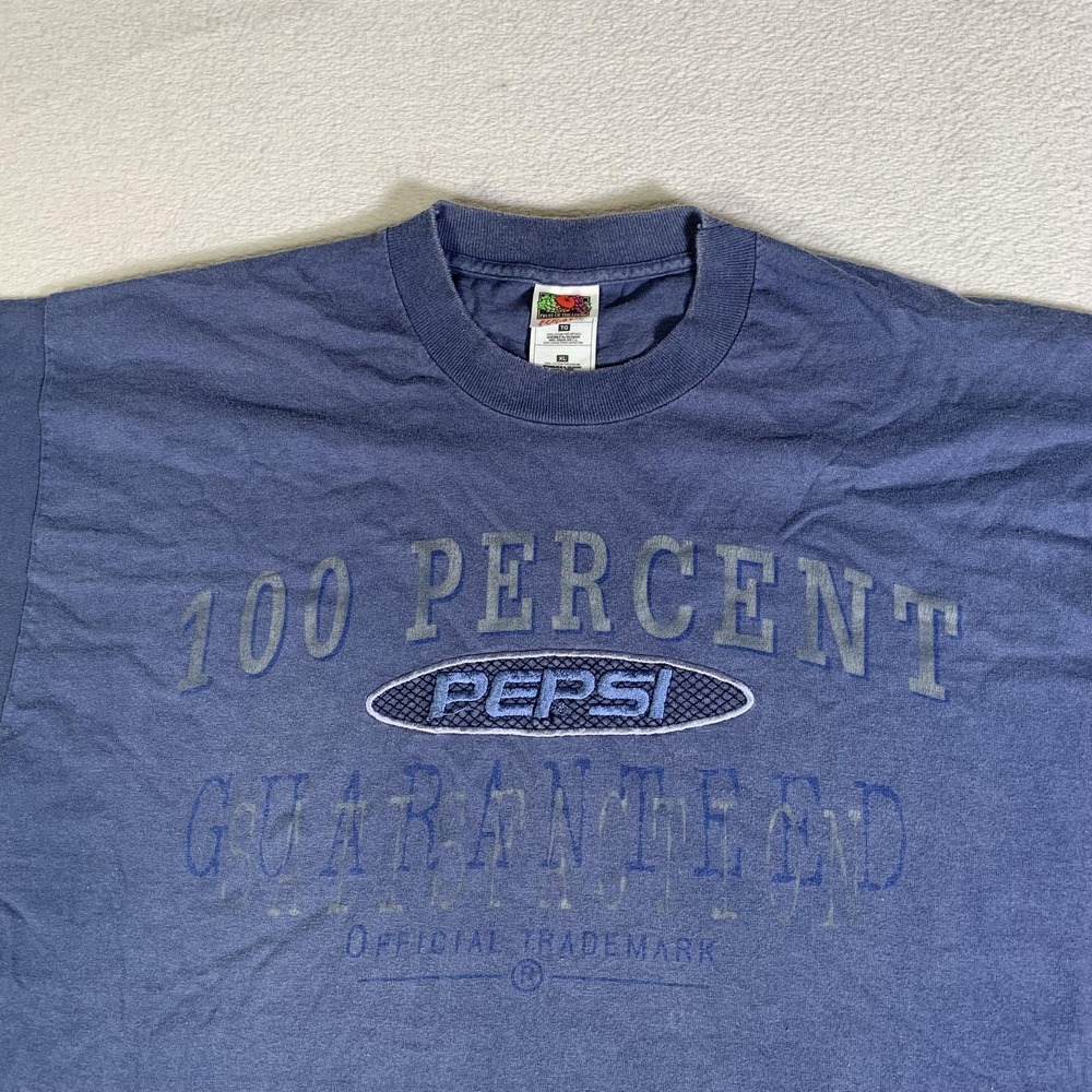 Vintage Pepsi Shirt Mens XL Blue 100 Percent Guaranteed Graphic Fruit Loom Logo